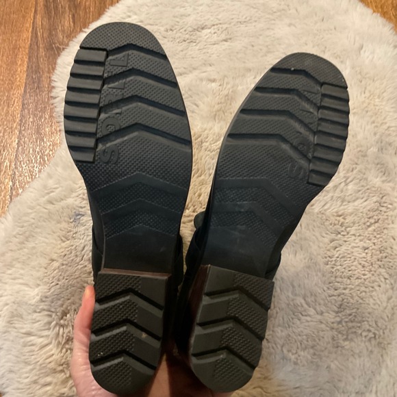 Sorel Cate Leather Buckle Ankle Boots Size 10.5 Black Chunky Heel Womens - Picture 6 of 9